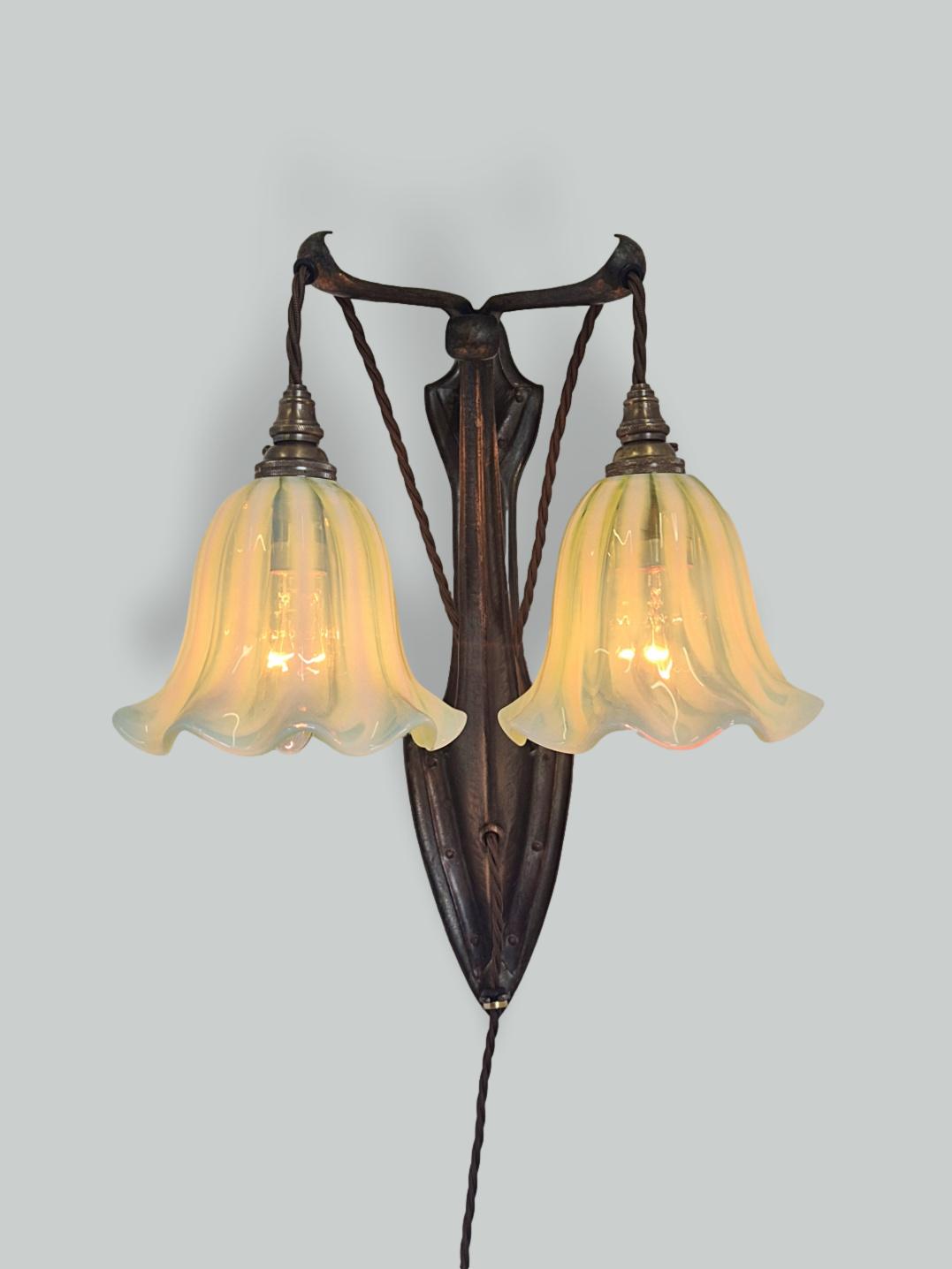 Style of Jesson Birkett & Co (Faulkner Bronze co.) | Twin-arm Arts & Crafts Wall Light | England c.1900