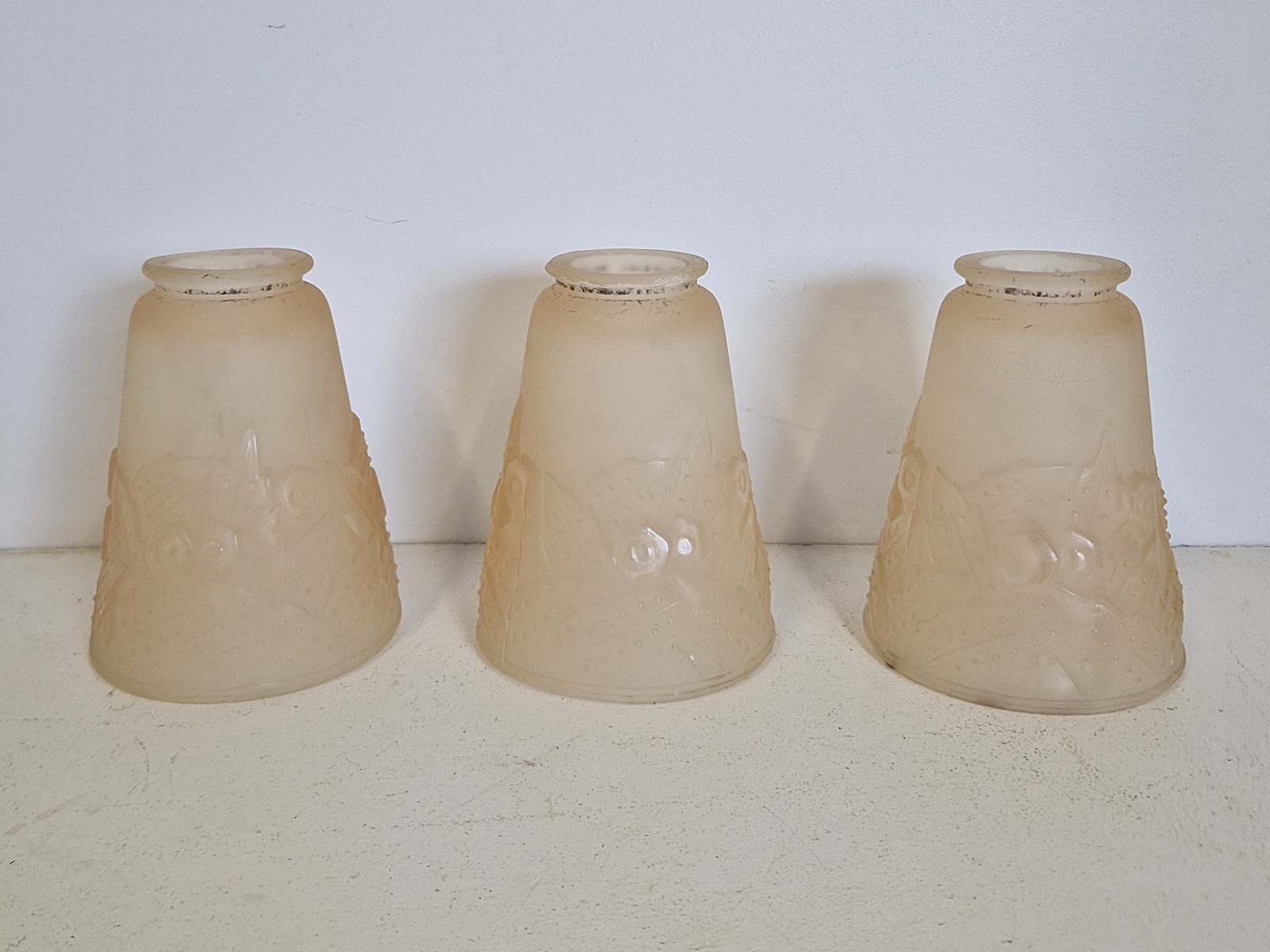 Muller Frères, Luneville | 3 Magnolia Pink Art Deco Lampshades | France c.1925