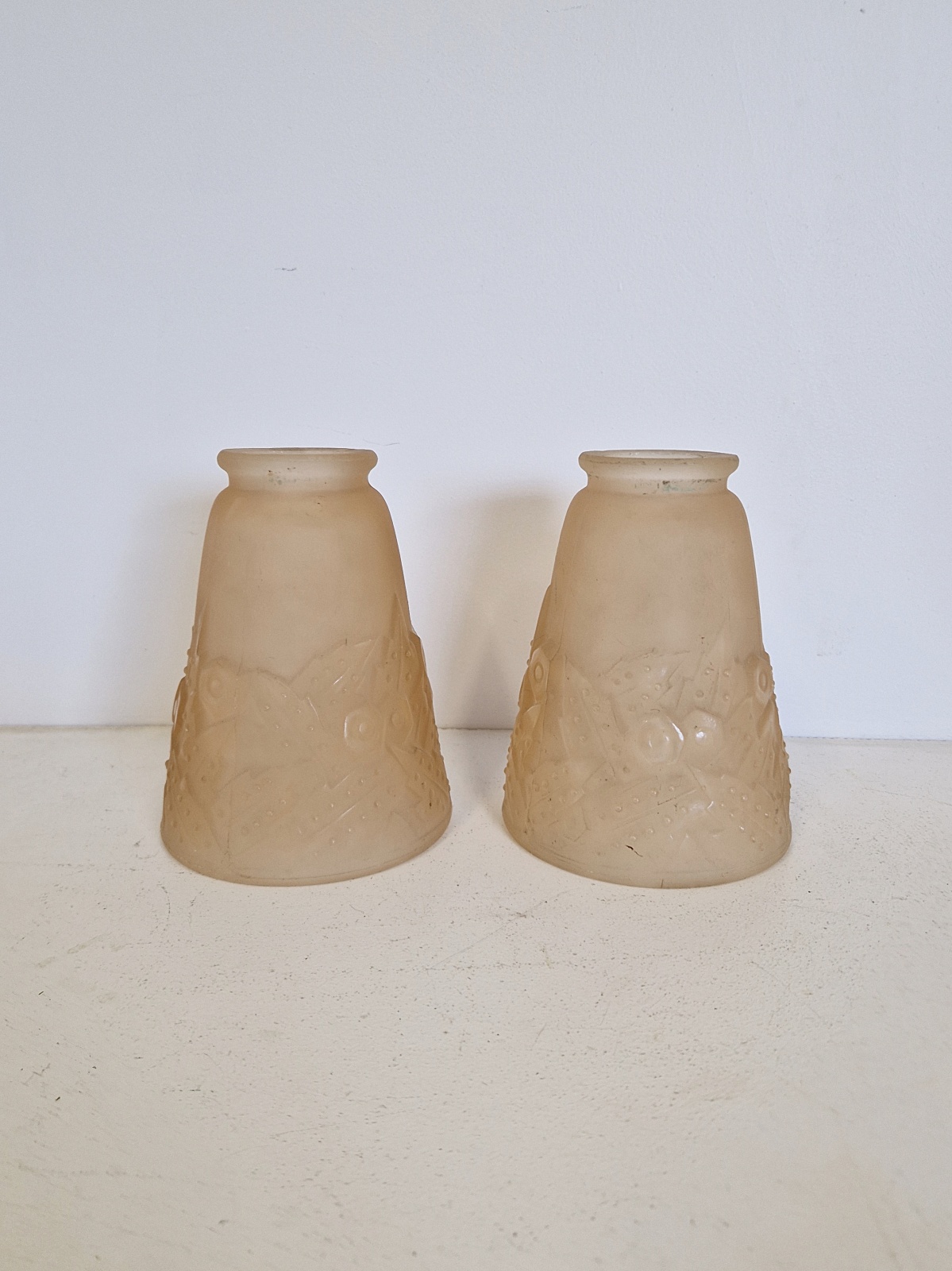 Muller Frères, Luneville | 2 Magnolia Pink Art Deco Lampshades | France c.1925