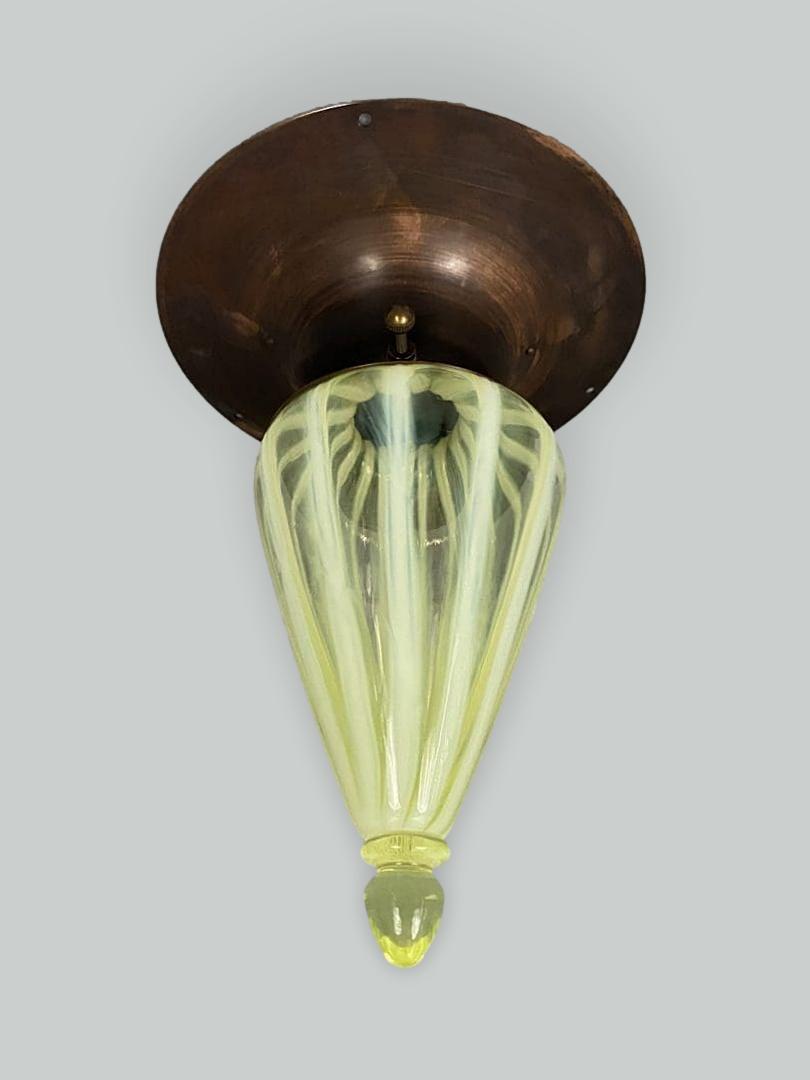 The Birmingham | Antique Copper Arts & Crafts Flush Mount | Concical-knop Lampshade