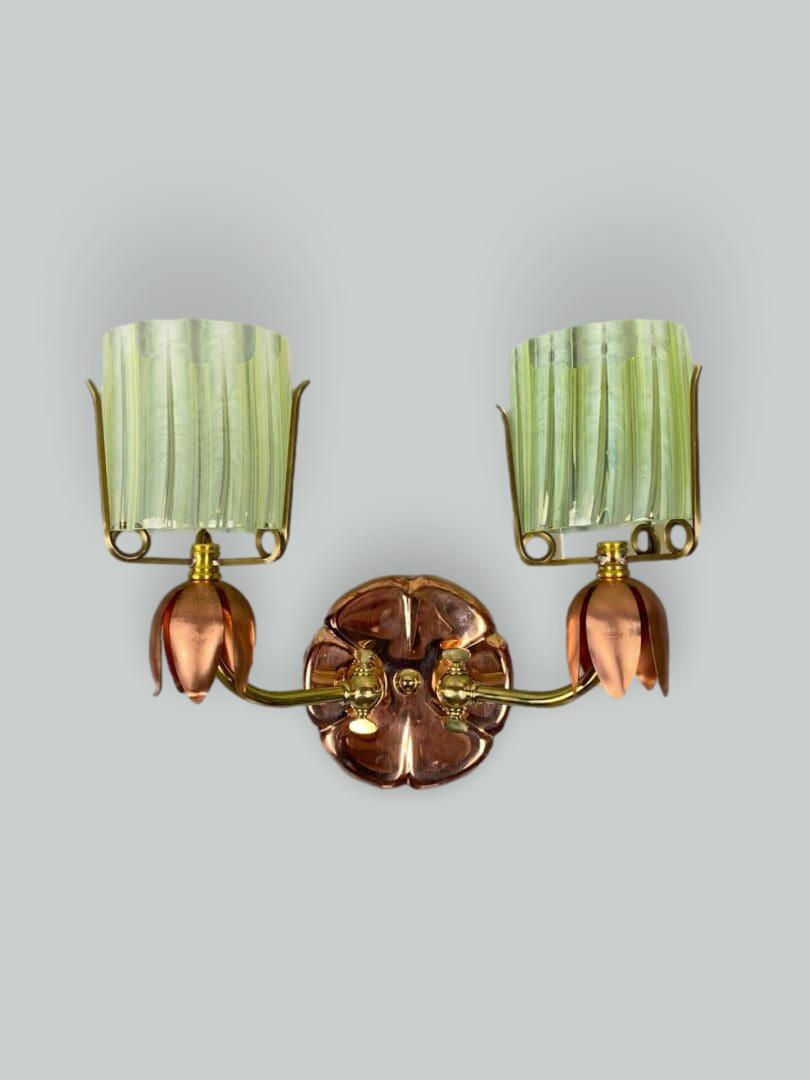 The Dragonfly | Double-arm Arts & Crafts Wall Light | Vaseline-glass Lampshade