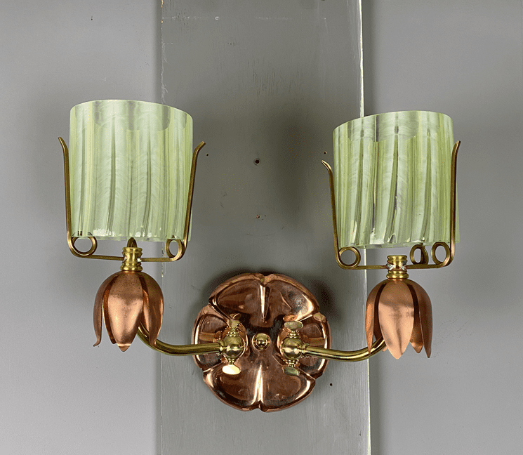 The Dragonfly | Double-arm Arts & Crafts Wall Light | Vaseline-glass Lampshade - Image 2