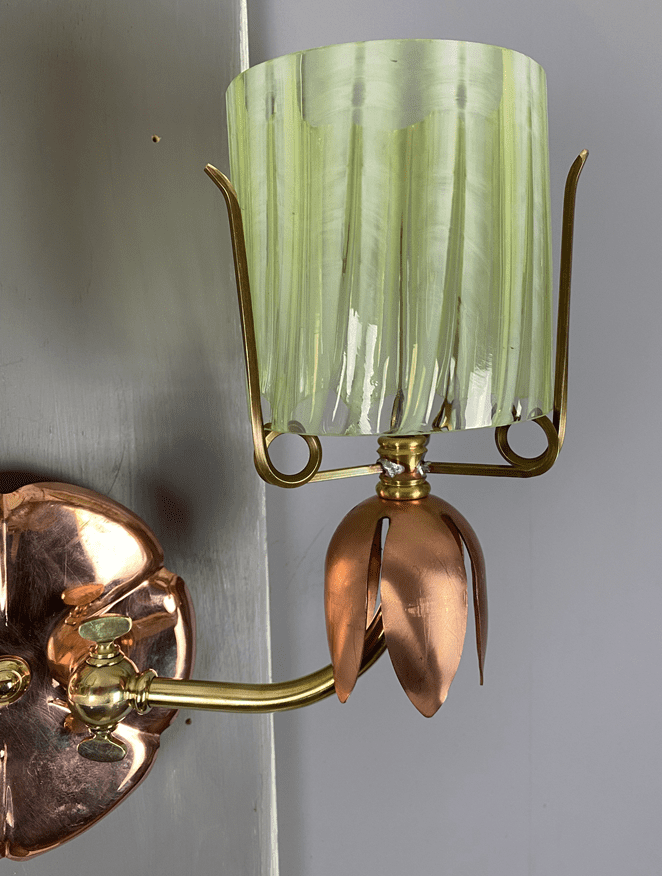 The Dragonfly | Double-arm Arts & Crafts Wall Light | Vaseline-glass Lampshade - Image 3