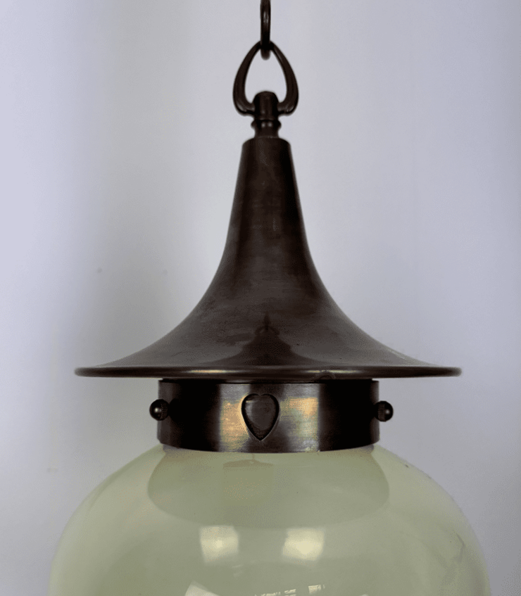 The Heart | Large Copper Arts & Crafts Lantern | Bulbous Vaseline Lampshade - Image 3