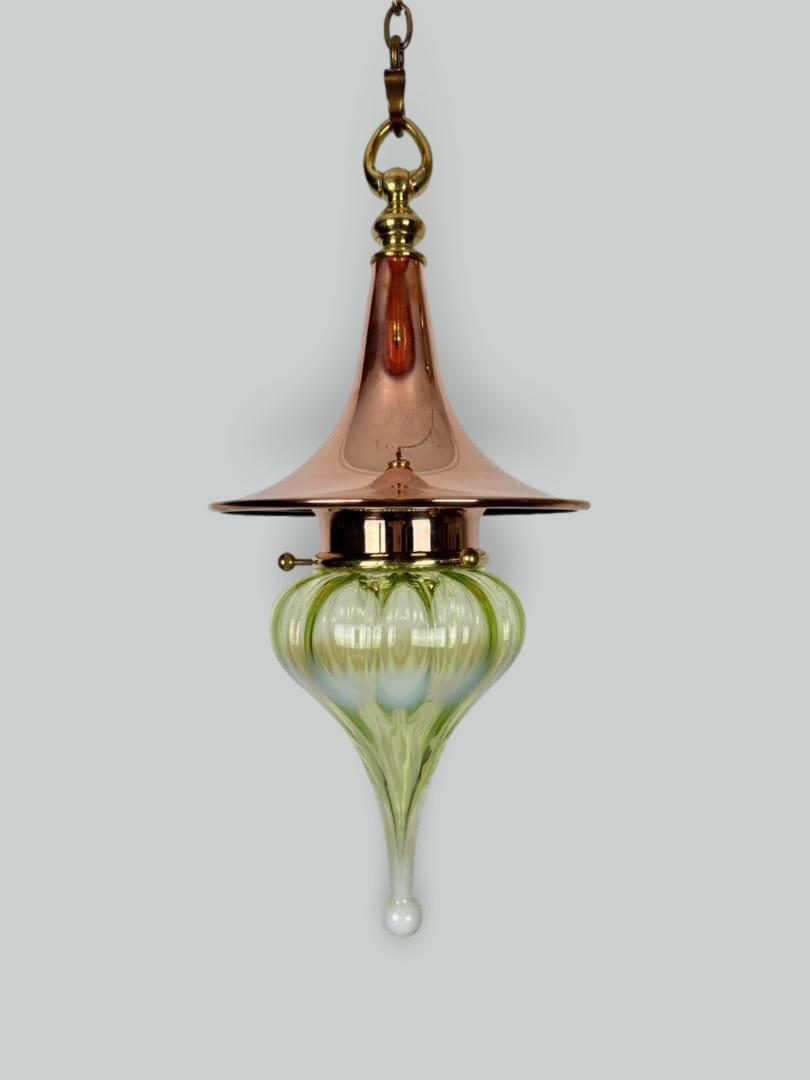 The Witch's Hat | Polished Copper Arts & Crafts Lantern | Vaseline-teardrop Lampshade