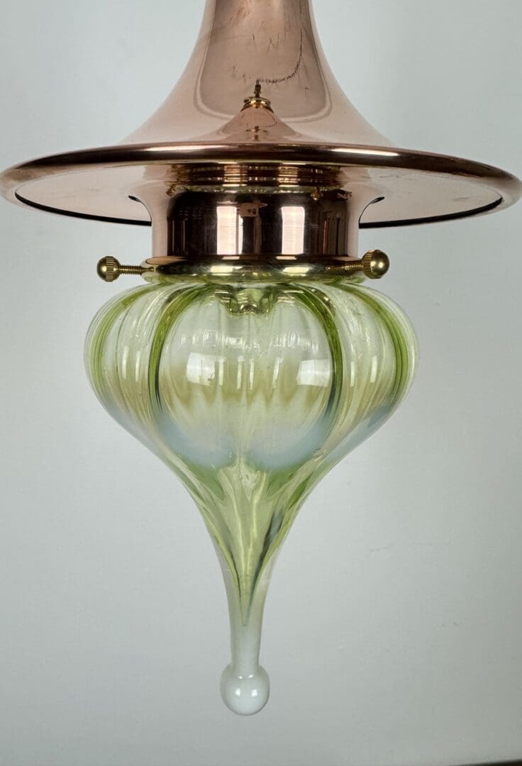 The Witch's Hat | Polished Copper Arts & Crafts Lantern | Vaseline-teardrop Lampshade - Image 3