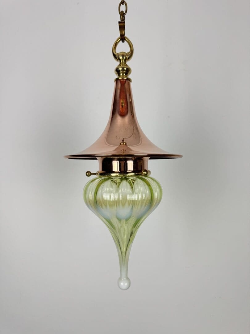 The Witch's Hat | Polished Copper Arts & Crafts Lantern | Vaseline-teardrop Lampshade - Image 2