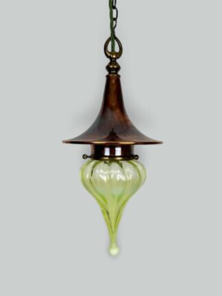 The Witch's Hat | Antique Copper Arts & Crafts Lantern | Vaseline-teardrop Lampshade