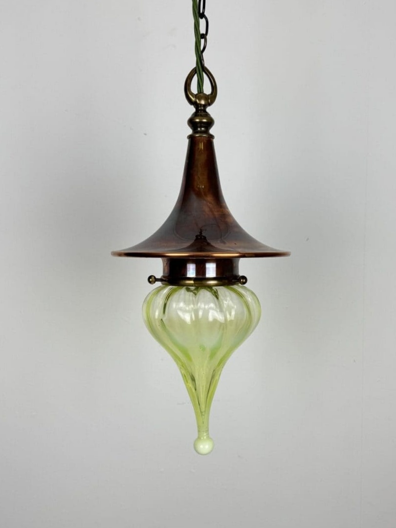 The Witch's Hat | Antique Copper Arts & Crafts Lantern | Vaseline-teardrop Lampshade - Image 2