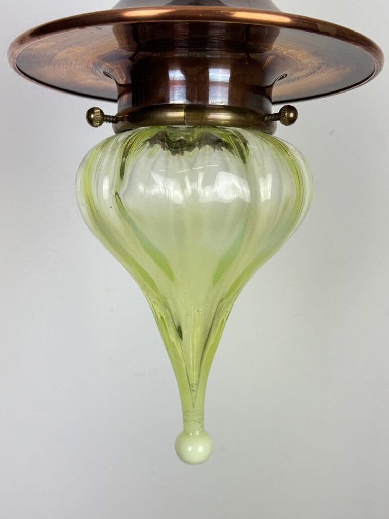 The Witch's Hat | Antique Copper Arts & Crafts Lantern | Vaseline-teardrop Lampshade - Image 3