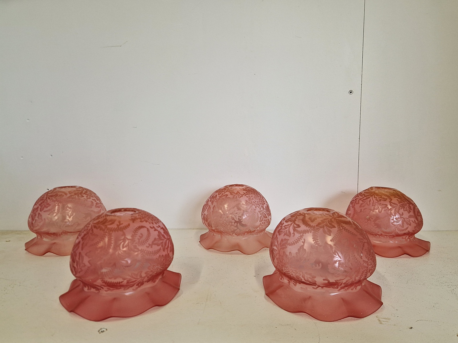 5 Cranberry & Acid-Etched Lampshades | Price for 1