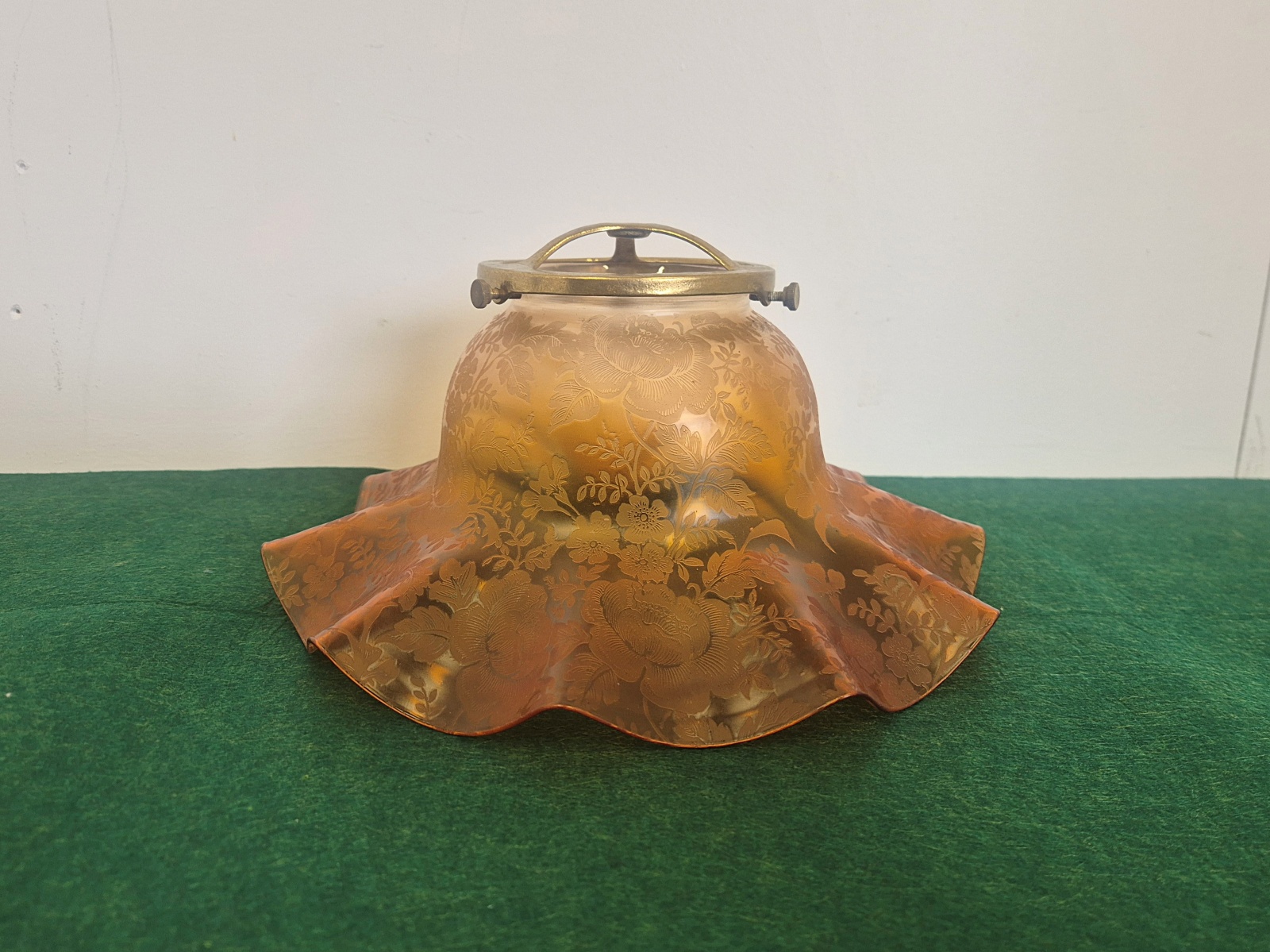Unsigned | Large Amber-Etched Gas Lampshade | English c.1880-1900