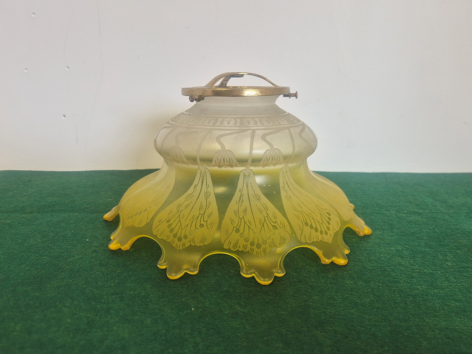 Unsigned | Large Yellow-Etched Gas Lampshade | English c.1880-1900