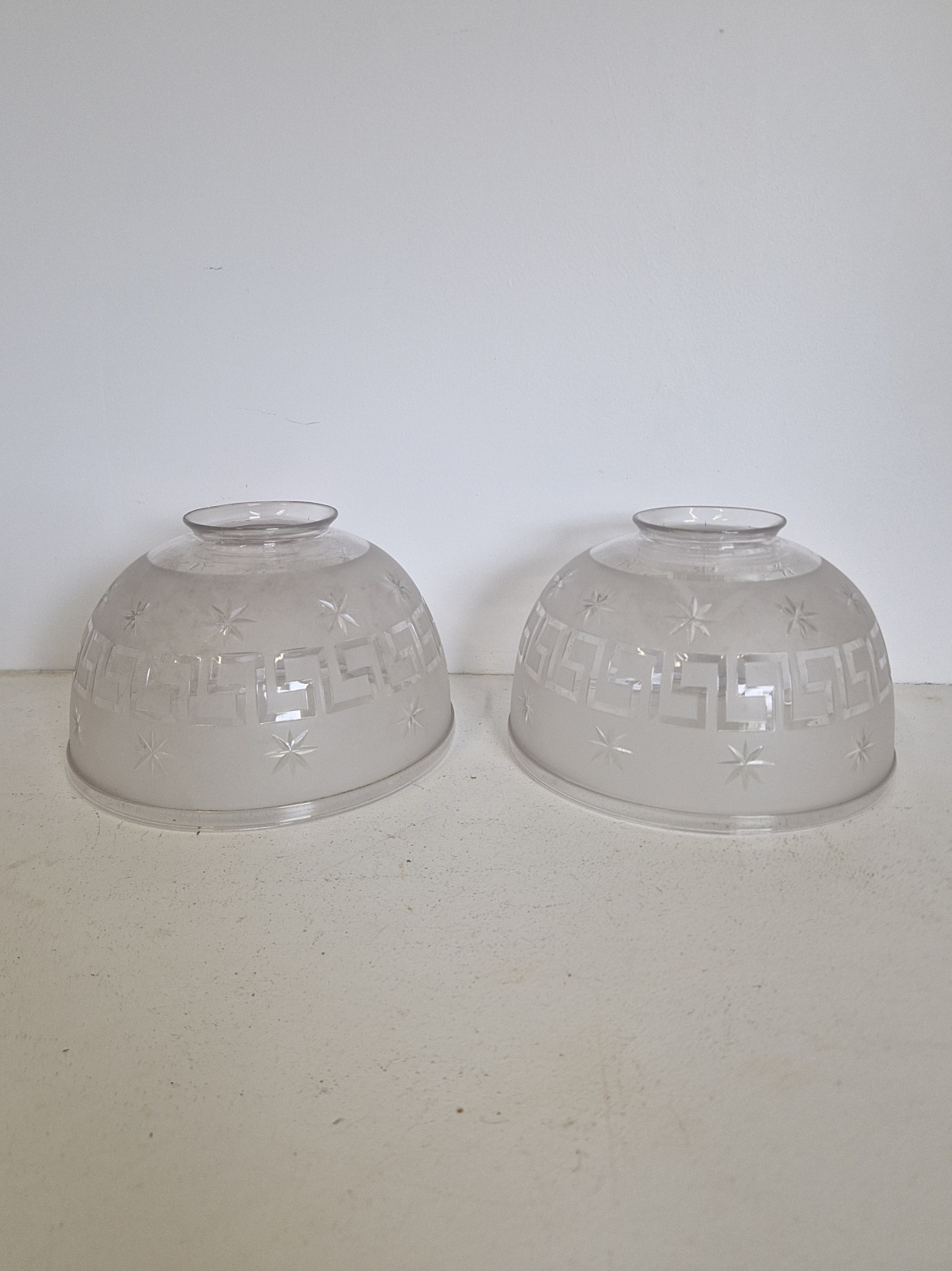 Unsigned | 2 Frosted & Cut-glass Gas Lampshades | England c.1900