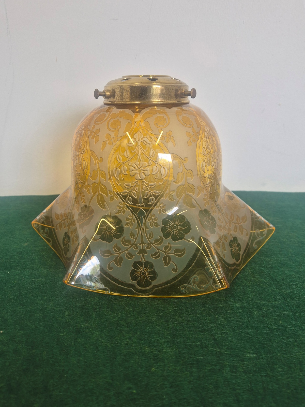 Unsigned | 2 Large Amber-Etched Gas Lampshades | England c.1900