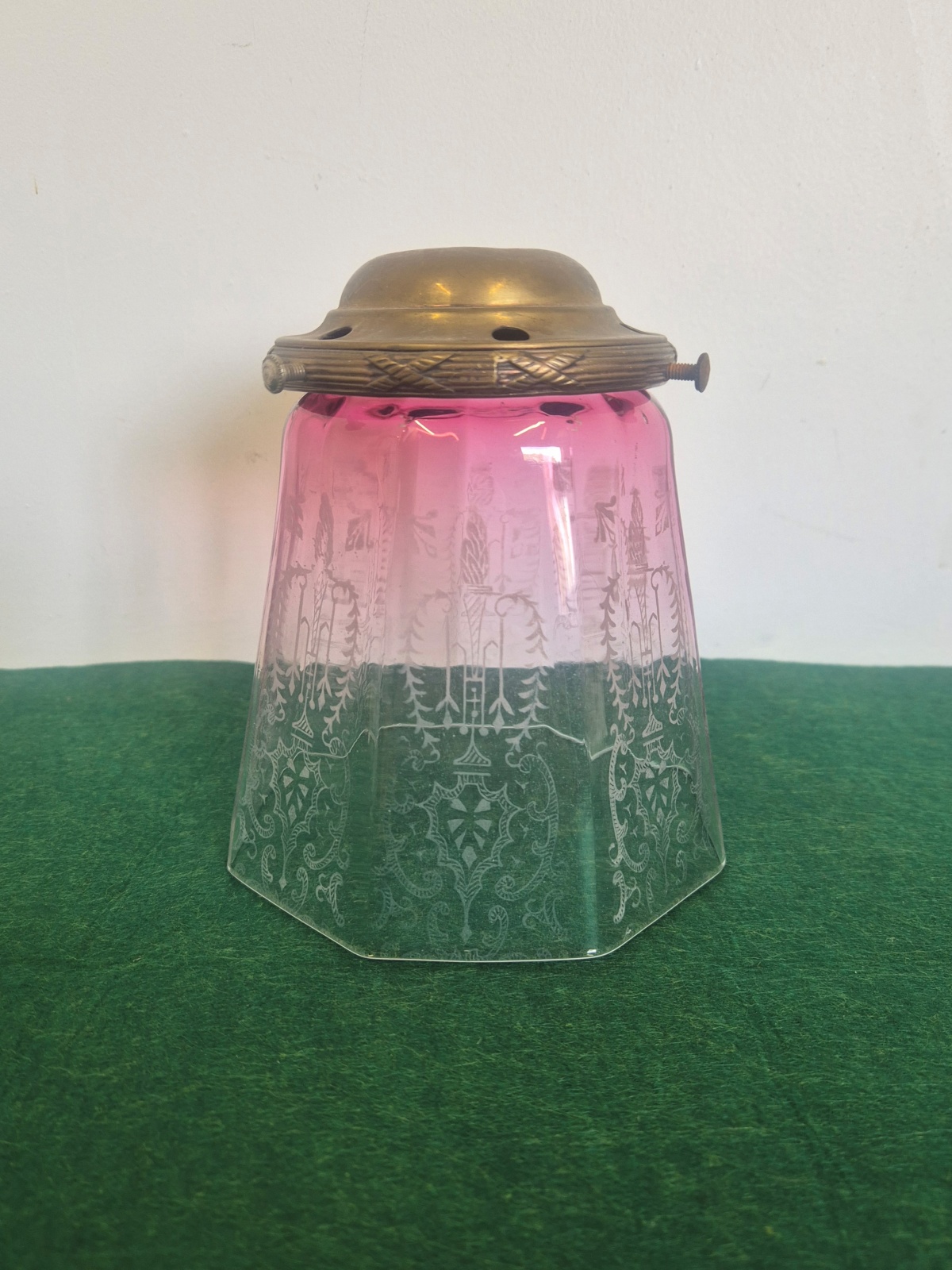 Unsigned | Cranberry-Etched Gas Lampshade | English c.1900
