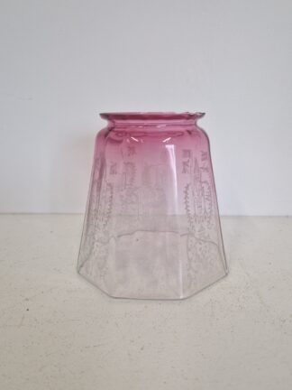Unsigned | Cranberry-Etched Gas Lampshade | English c.1900