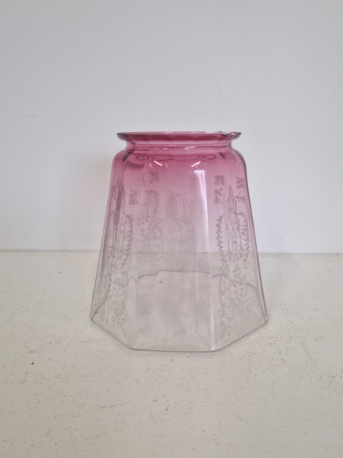 Unsigned | Cranberry-Etched Gas Lampshade | English c.1900
