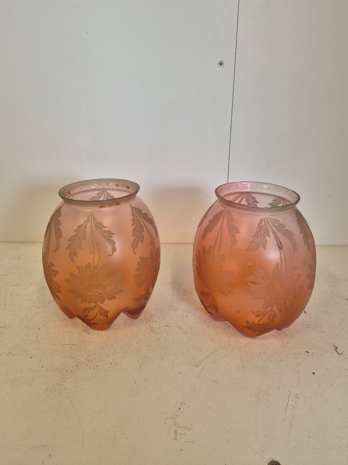 Unsigned | 2 Amber Gas Lampshades | English c.1900