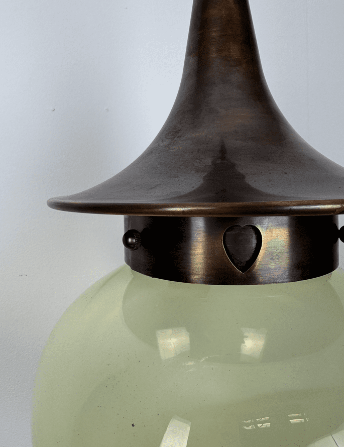 The Heart | Large Copper Arts & Crafts Lantern | Bulbous Vaseline Lampshade - Image 4