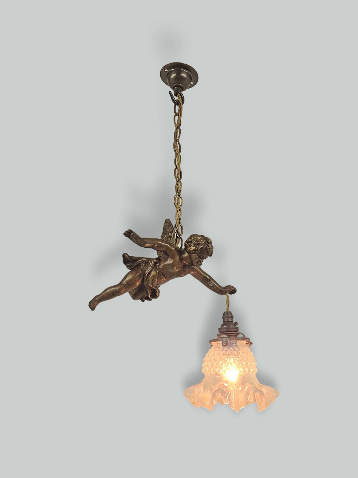 Unsigned | 2 Bronzed Spelter Cherub Lamps | France c.1930