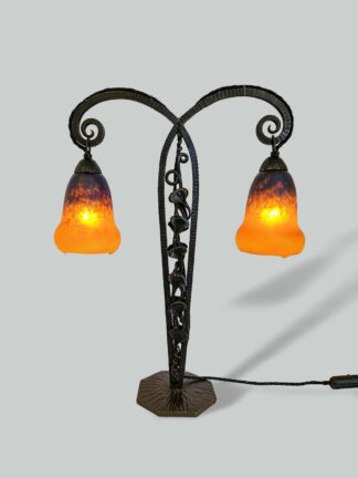 Verreries Charles Schneider | Wrought-Iron Twin-Arm Desk Lamp | France c.1920