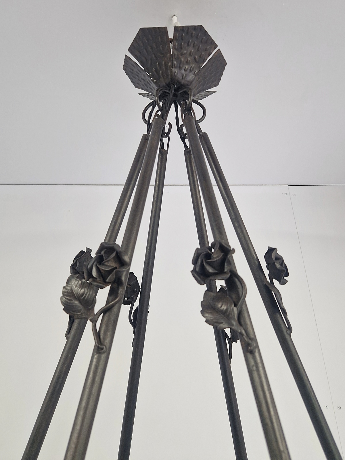 Verrerie D'art Degué | 6-branch Wrought-Iron Art Deco Chandelier | France c.1930 | SOLD - Image 16