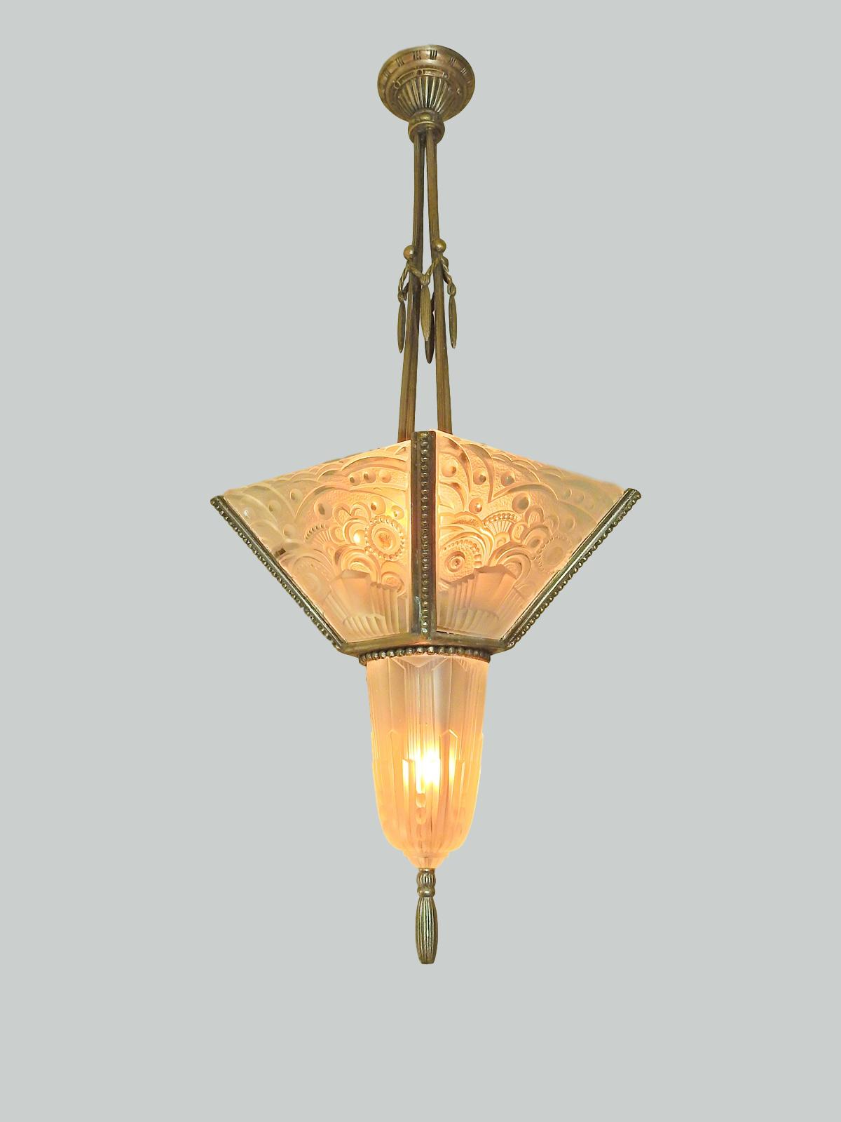 George Leleu | Art Deco & Frosted Glass Ceiling Light | France c.1930 | SOLD