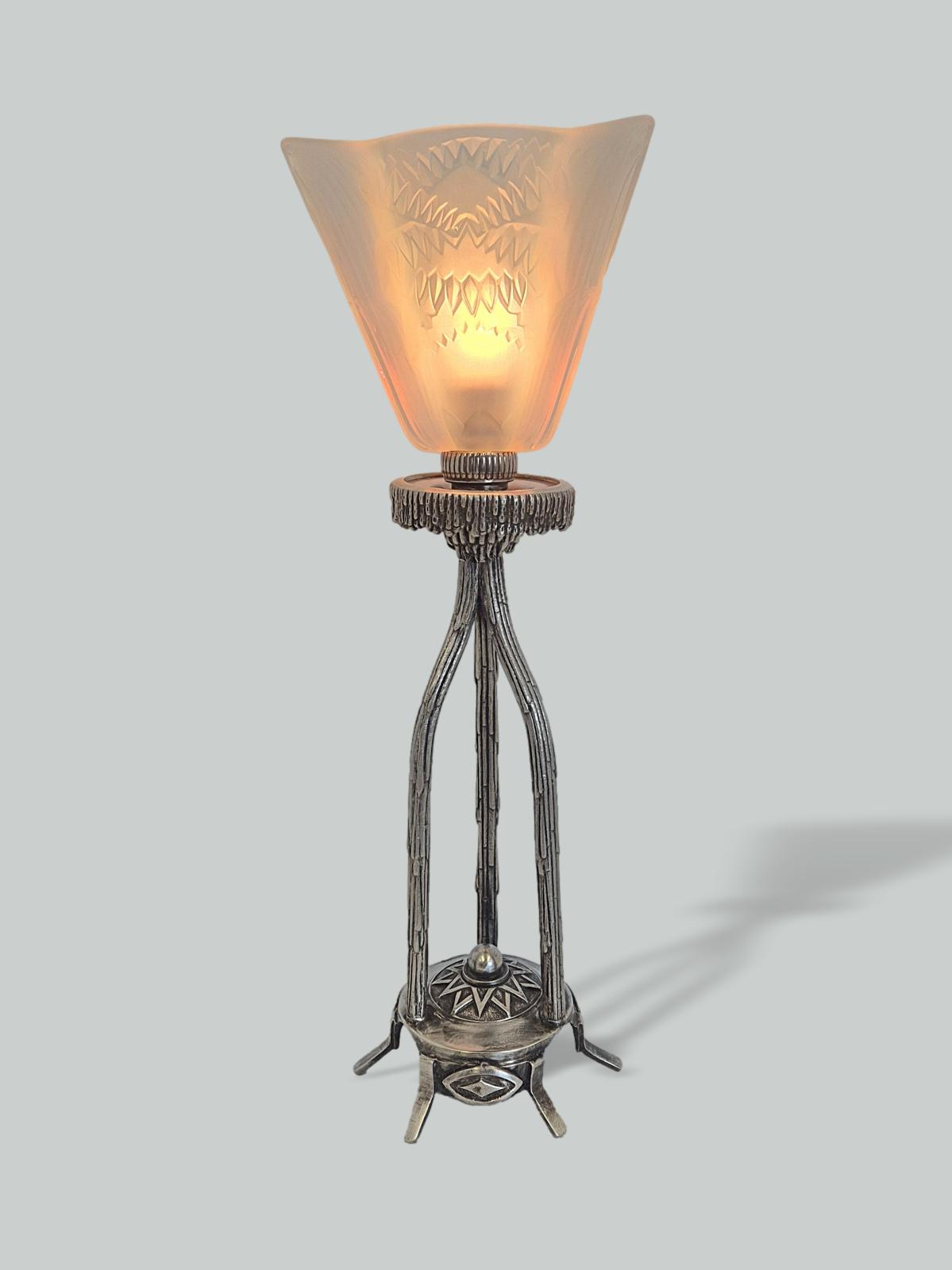 Attributed Ernst Marius-Sabino | Nickelled-Bronze Art Deco Table Lamp | France c1925 | SOLD