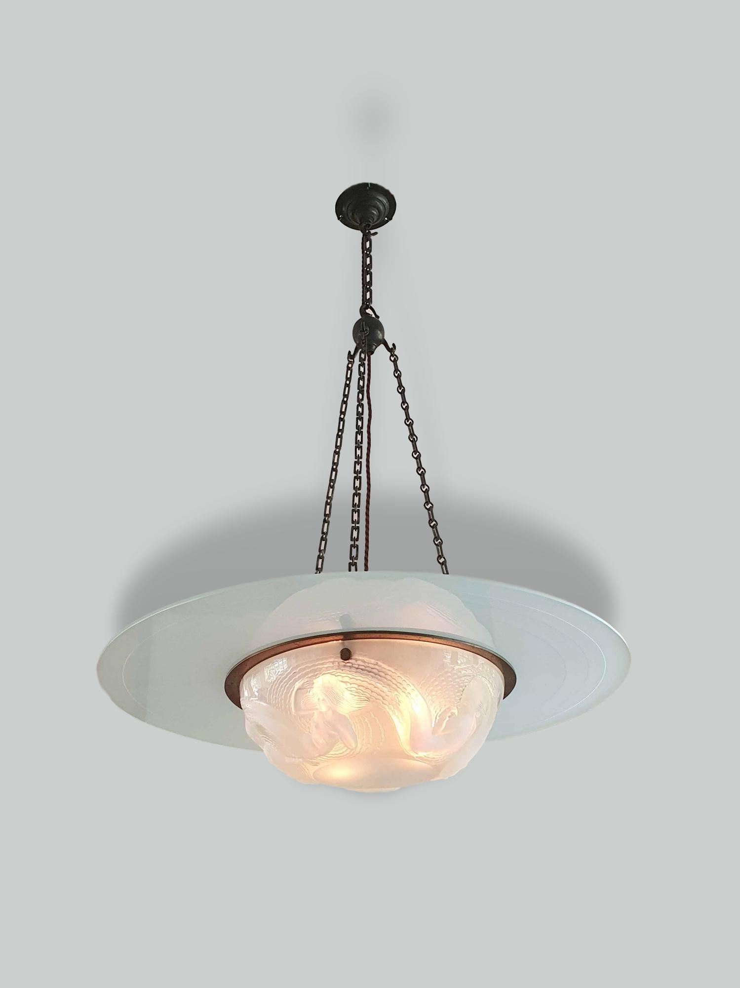 René Lalique | "Calypso"  Opalescent Glass Art Deco Plafonnier | France c.1920