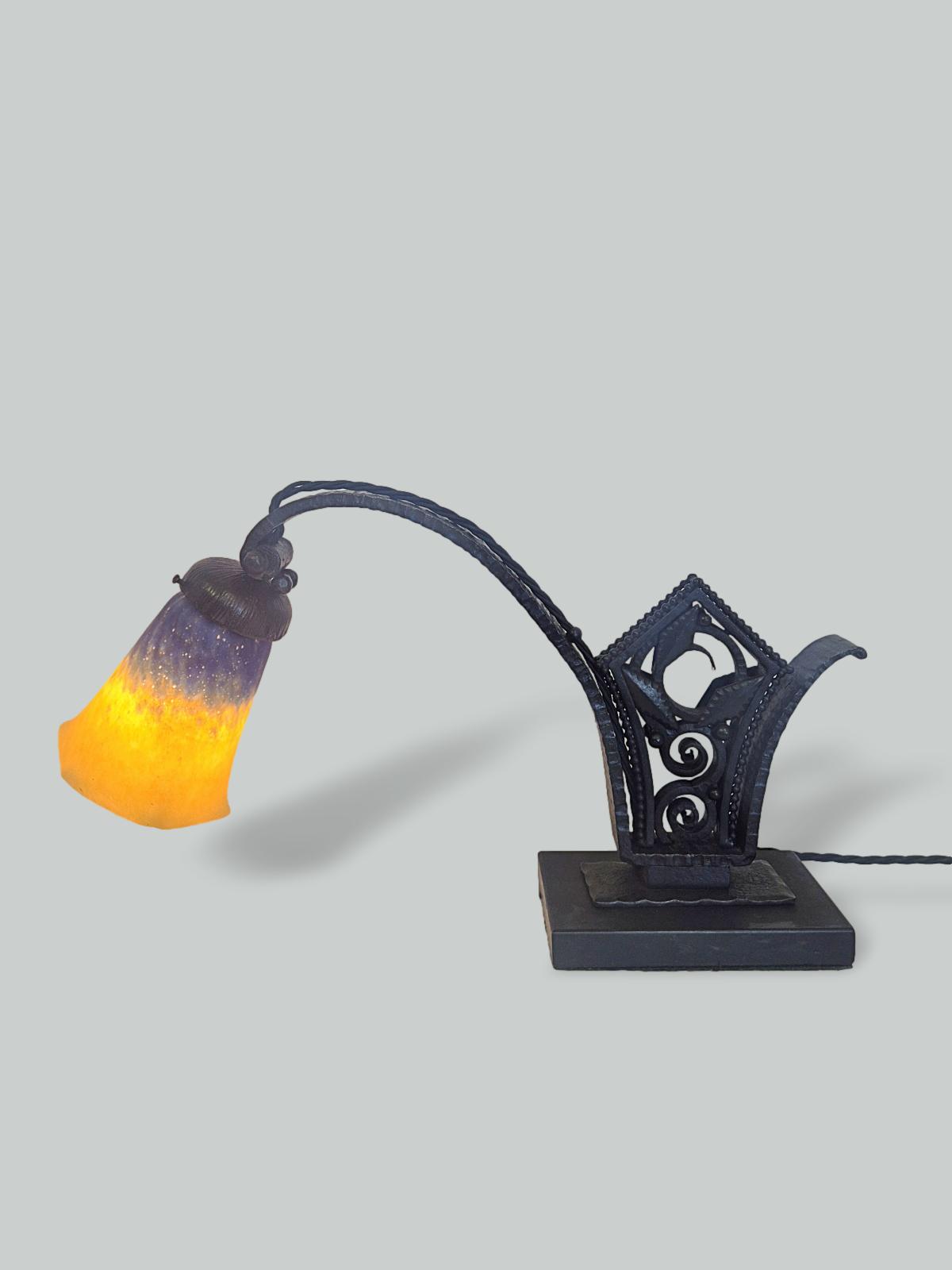 Marcel Vasseur for FAG (Ferronnerie d’Art des Galeries) Lafayette  | Wrought Iron "Piano/Side" Lamp | France c.1925-35