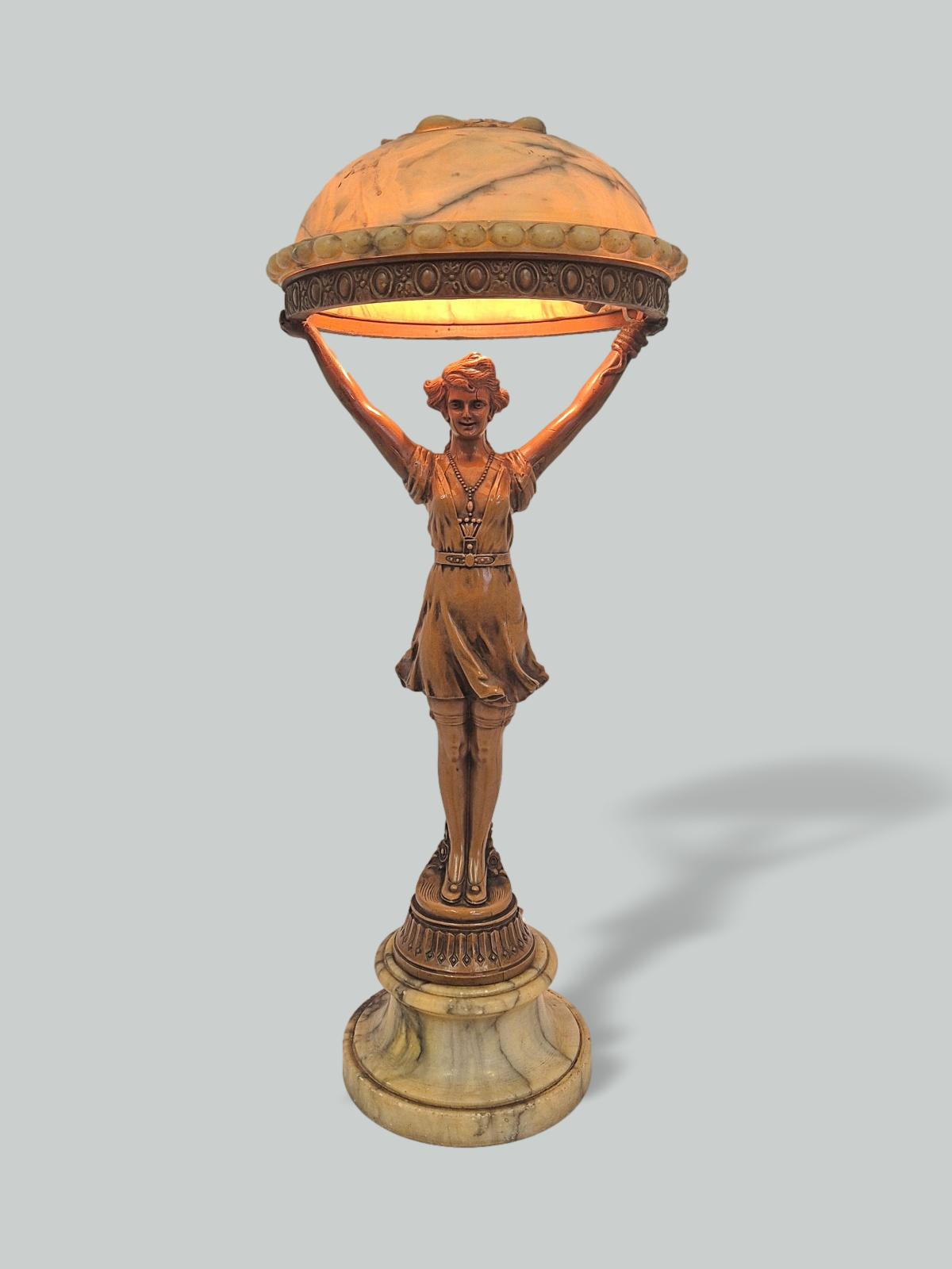 Unsigned | Alabaster Art Deco Lady Lamp | France c.1930