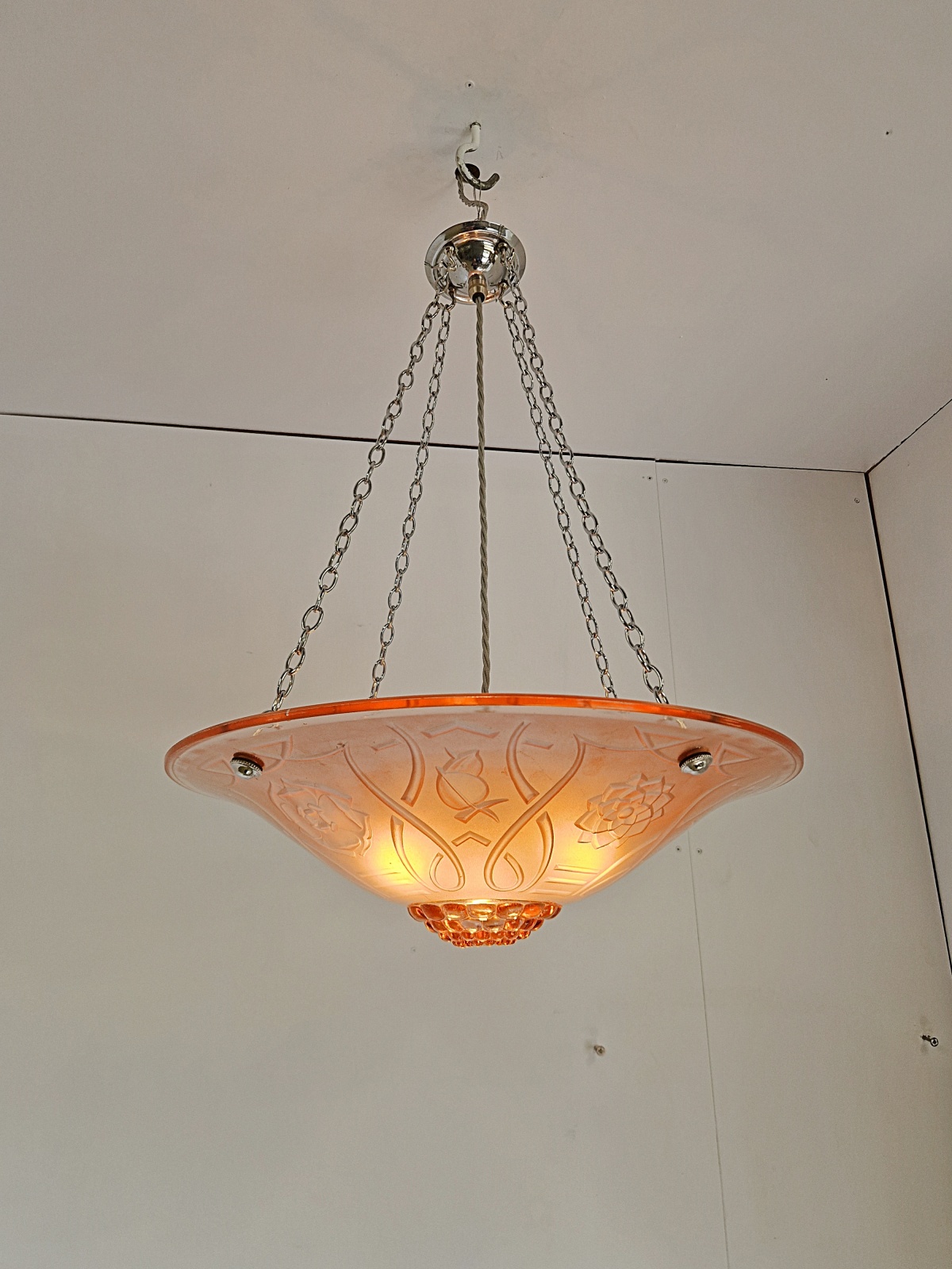 Unsigned | Large Pink Art Deco Plafonnier | France c.1935 - Image 2