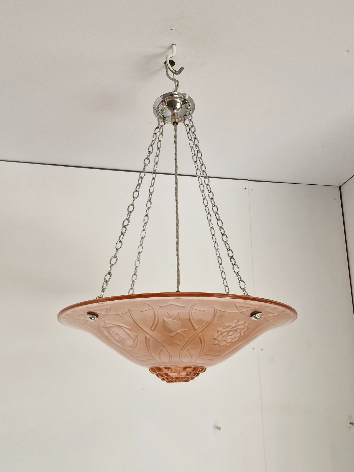 Unsigned | Large Pink Art Deco Plafonnier | France c.1935 - Image 3