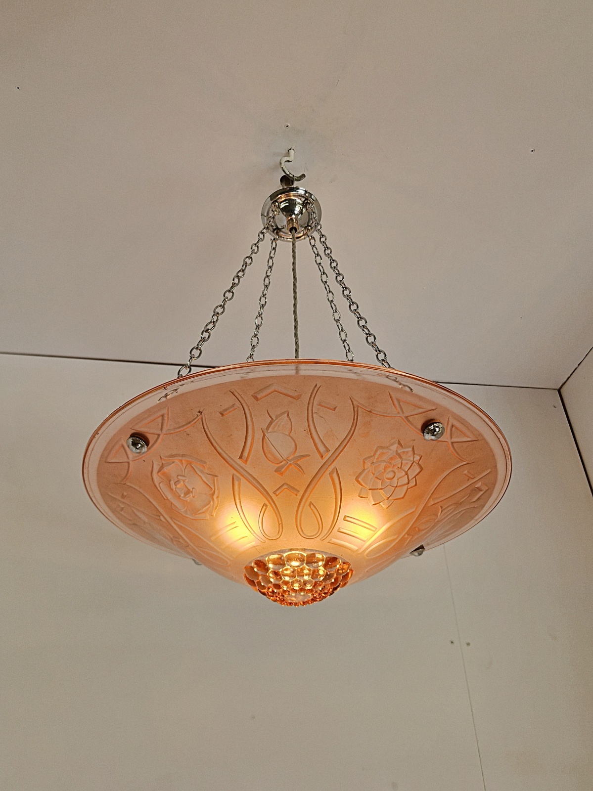 Unsigned | Large Pink Art Deco Plafonnier | France c.1935 - Image 4