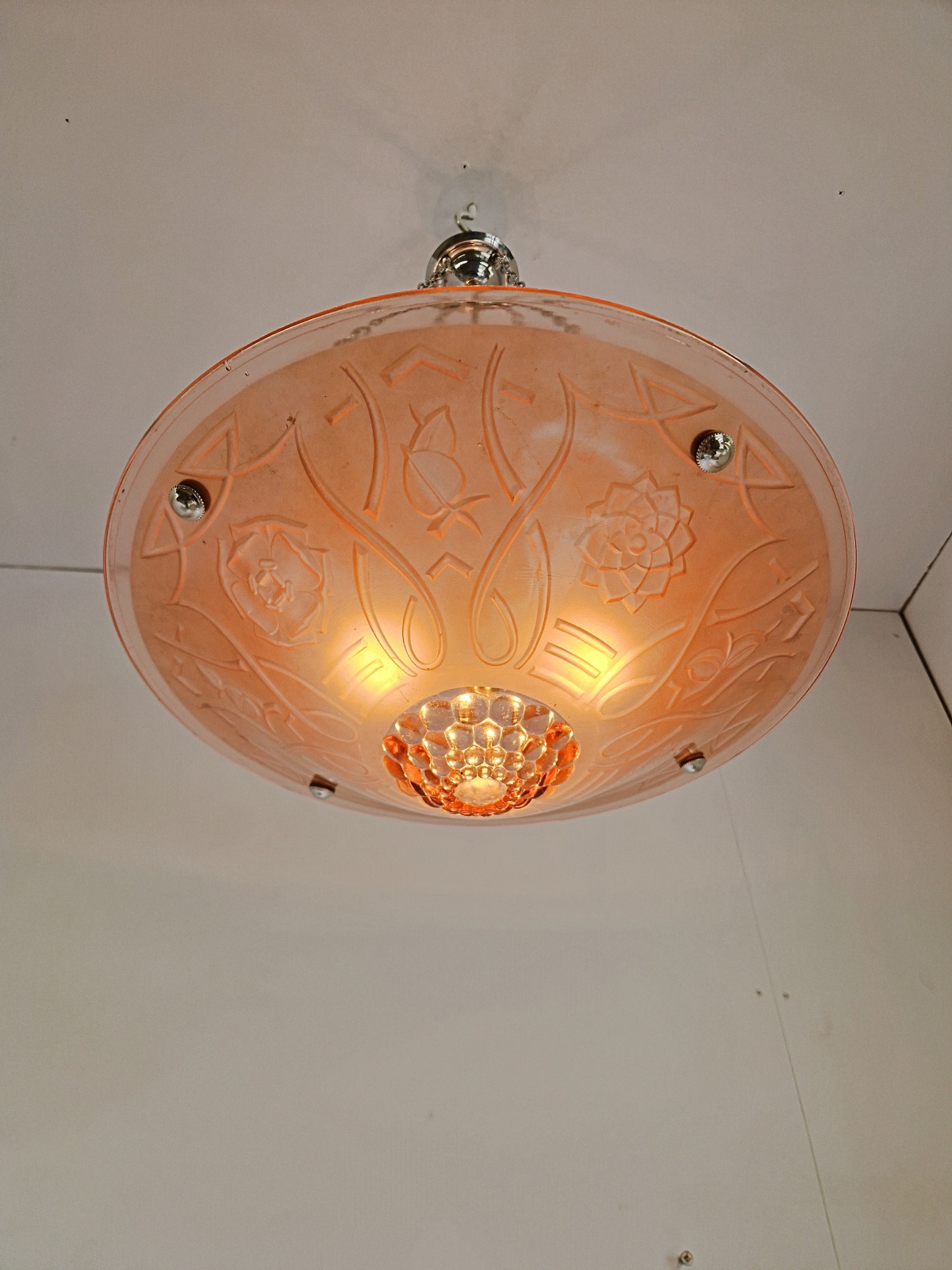 Unsigned | Large Pink Art Deco Plafonnier | France c.1935 - Image 6