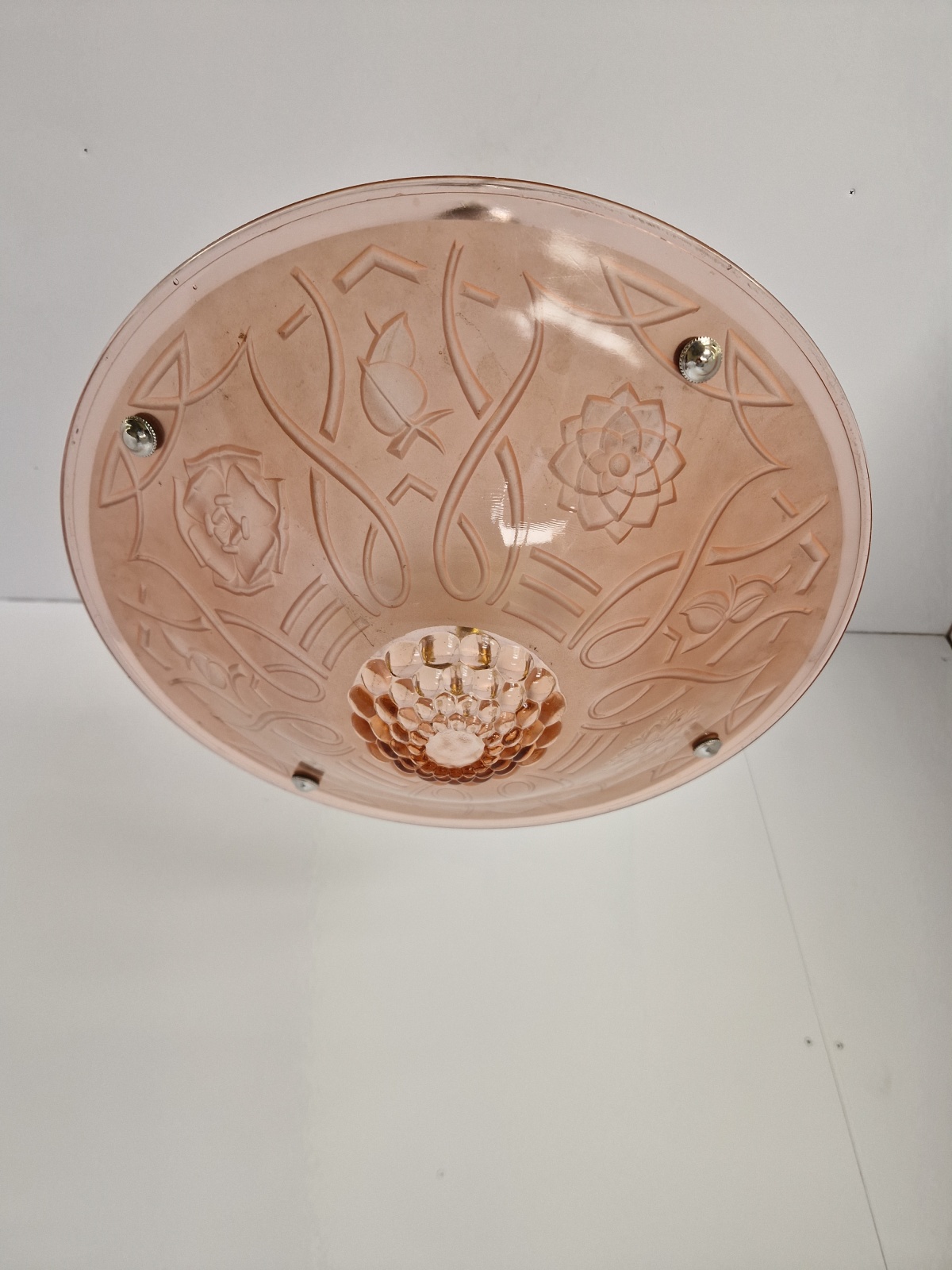 Unsigned | Large Pink Art Deco Plafonnier | France c.1935 - Image 7
