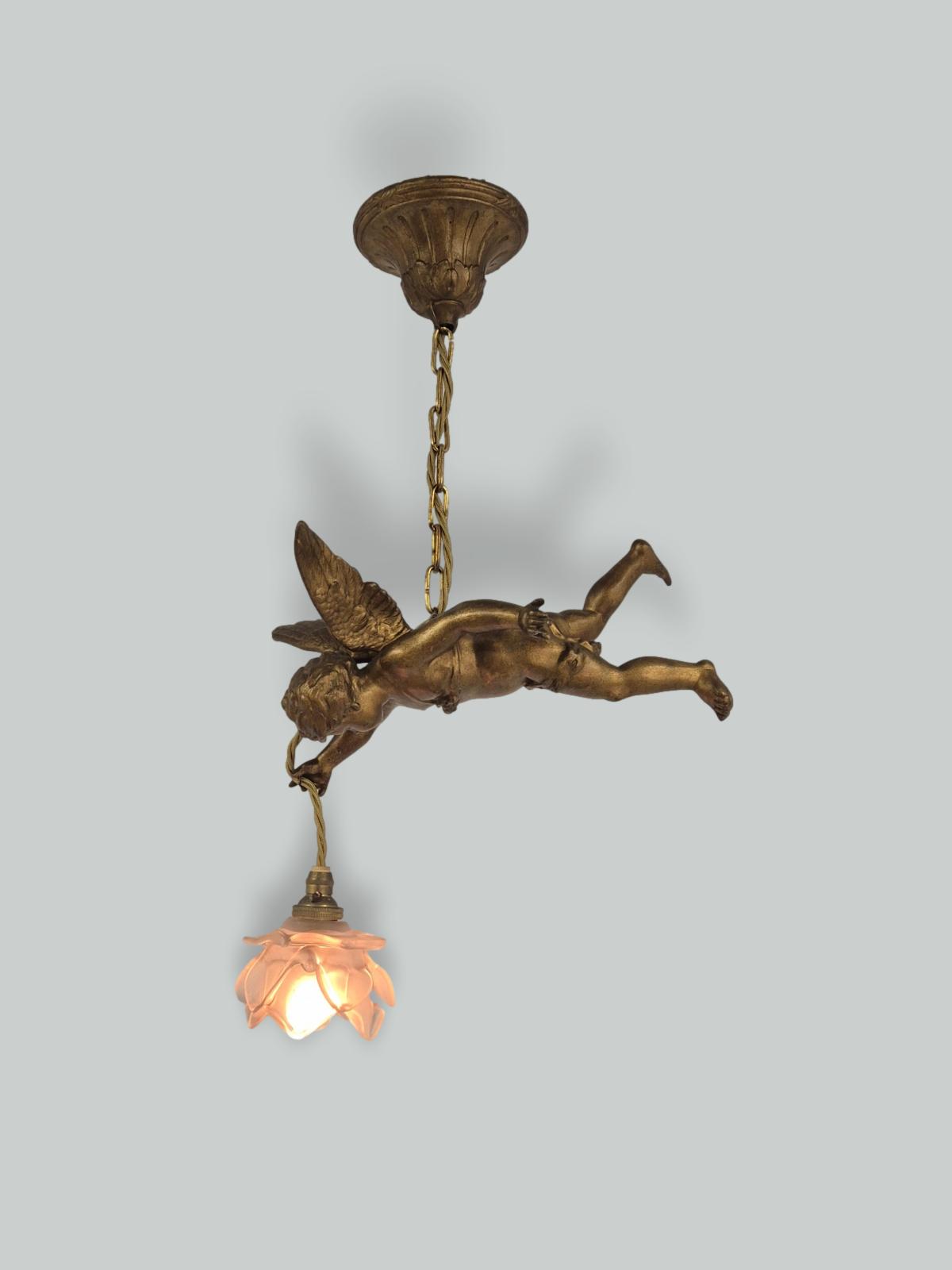 Unsigned | Gilt-spelter Cherub Pendant | France Early c.20th