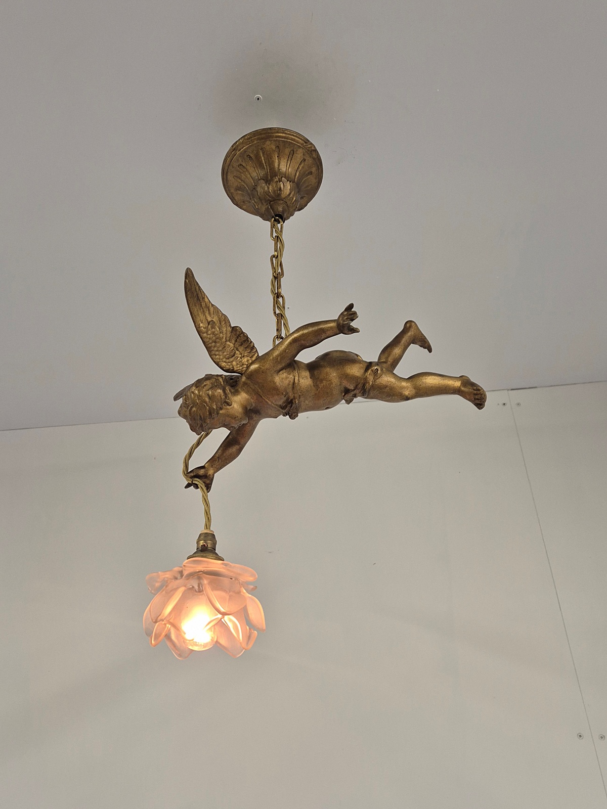 Unsigned | Gilt-spelter Cherub Pendant | France Early c.20th - Image 4