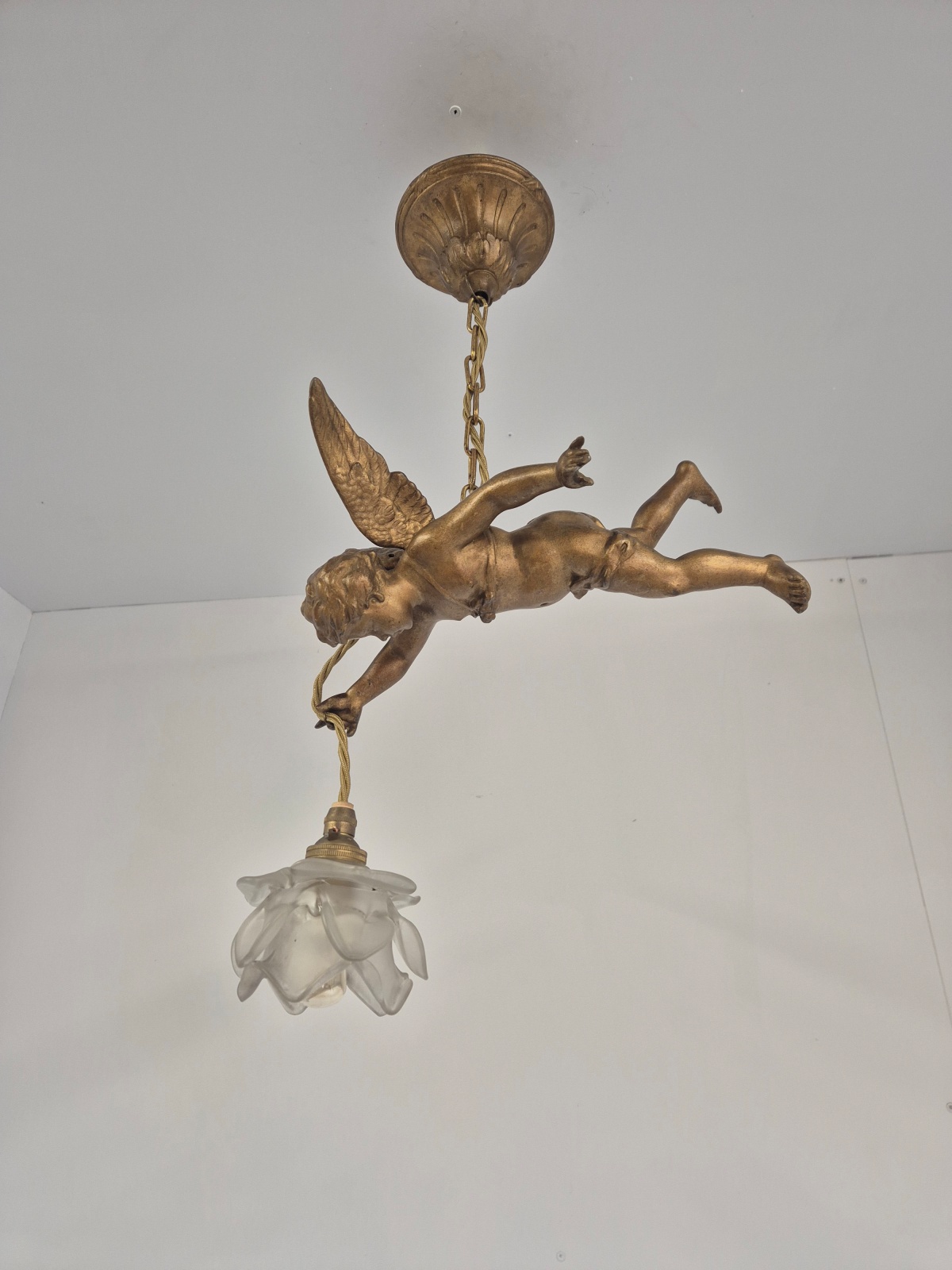 Unsigned | Gilt-spelter Cherub Pendant | France Early c.20th - Image 5