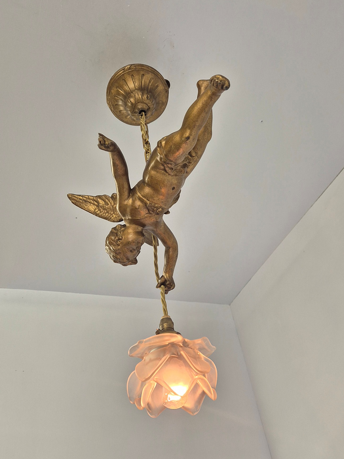 Unsigned | Gilt-spelter Cherub Pendant | France Early c.20th - Image 6