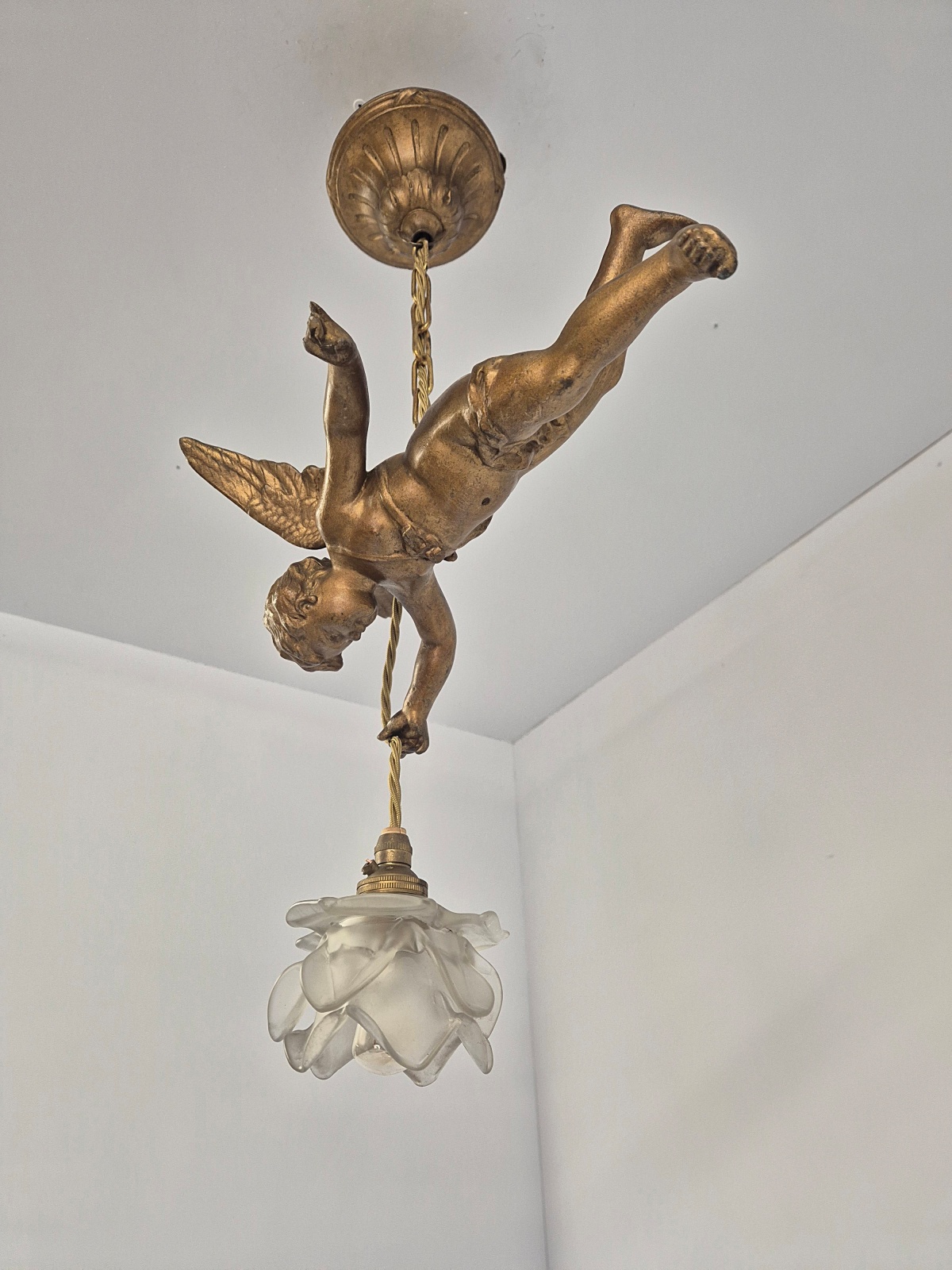 Unsigned | Gilt-spelter Cherub Pendant | France Early c.20th - Image 7