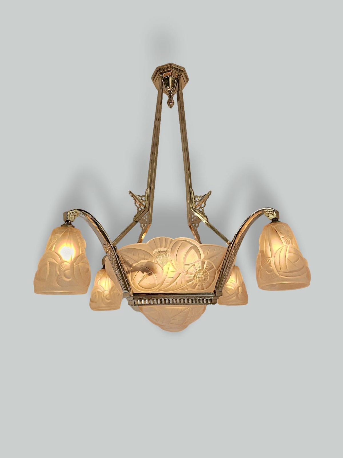 Verrerie D'art Degué | Large Four-branch Art Deco Chandelier | France c.1925