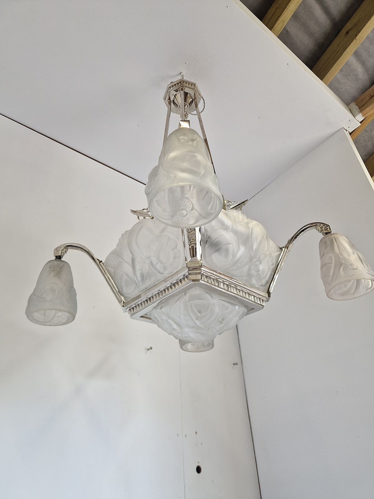 Verrerie D'art Degué | Large Four-branch Art Deco Chandelier | France c.1925 - Image 11