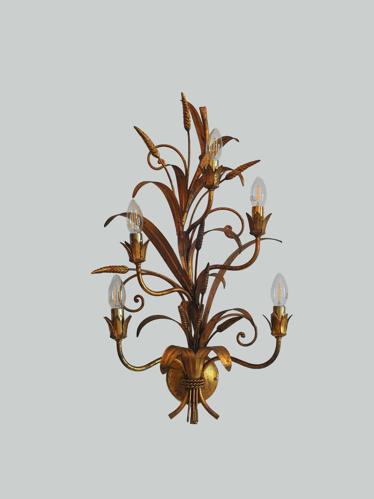 Unsigned | 2 Impressive Gilt-metal Foliate Wall Lights | Italian c.1950 | SOLD