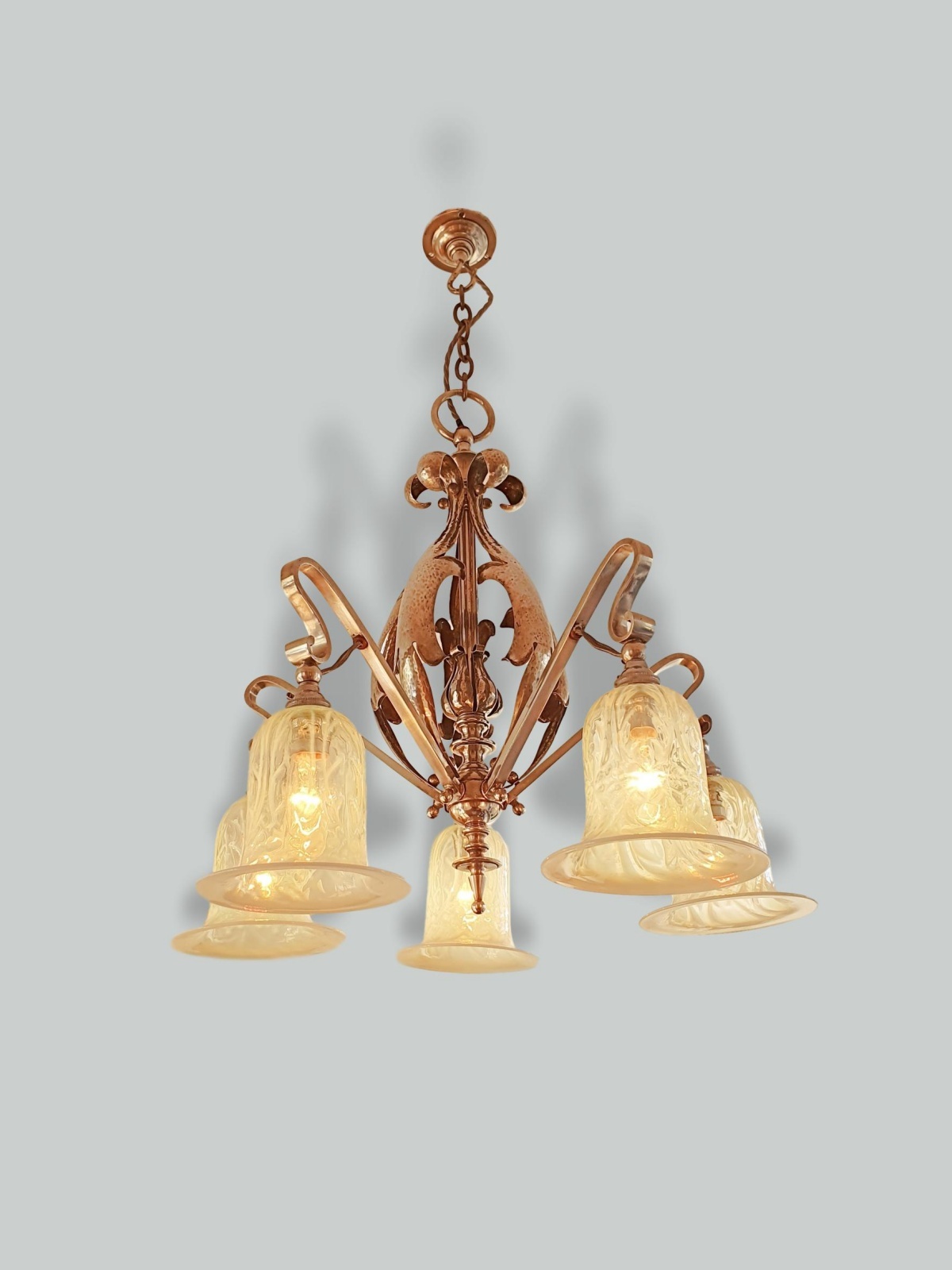 Unsigned | 5-Branch Silver-plated Arts & Crafts Chandelier | England c.1915 | SOLD