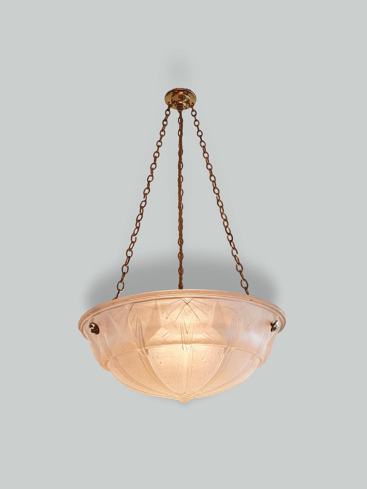 Muller Frères, Luneville | Art Deco Frosted-glass Plafonnier | France c.1930 | SOLD