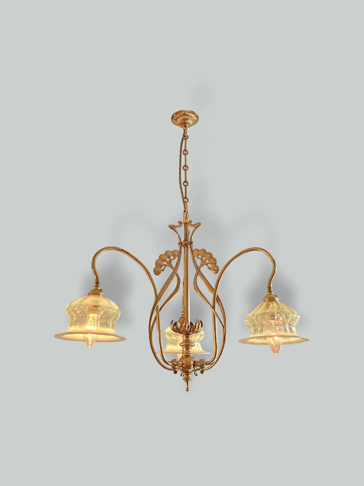 Style of Meynell & Sons, Wolverhampton | Art Nouveau 3 Branch Gas Ceiling Light | England c.1910 | SOLD