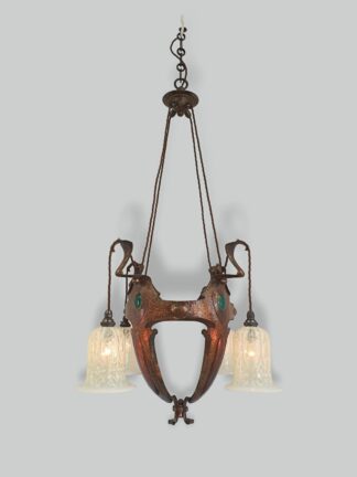 Style of Jesson, Birkett & Co. (Faulkner Bronze Co.) | Copper Arts & Crafts Chandelier | England c.1905 | SOLD
