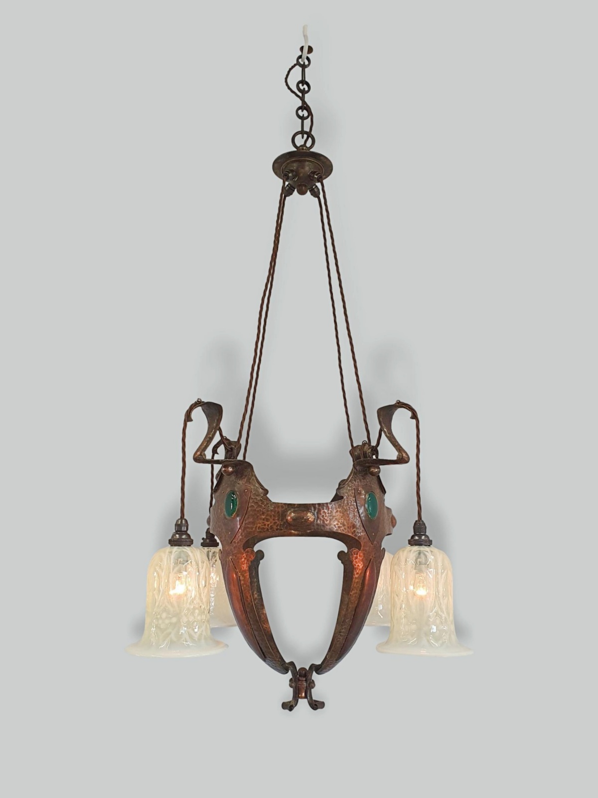 Style of Jesson, Birkett & Co. (Faulkner Bronze Co.) | Copper Arts & Crafts Chandelier | England c.1905 | SOLD